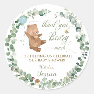 Sticker Rond Bébé mignon ours vert vert Merci de couronne Favor