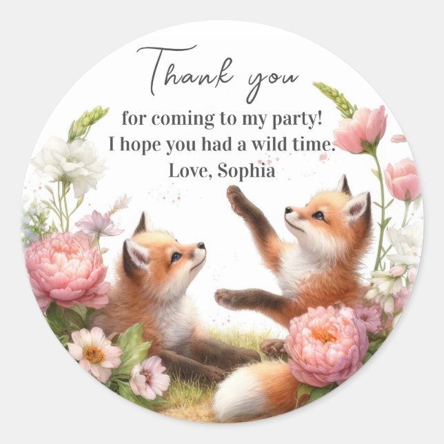 Sticker Rond Bébé mignon renards Baby shower Anniversaire (Devant)