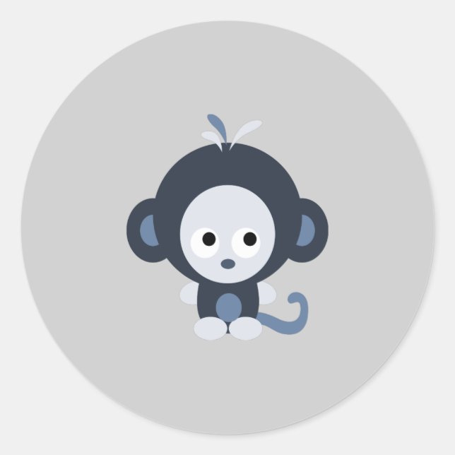Sticker Rond Bébé mignon Singe bleu (Devant)