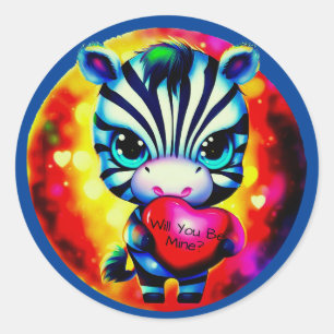 Sticker Rond Bébé mignon Zebra avec coeur