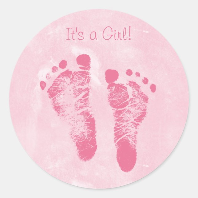 Sticker Rond Bébé mignonne Faire-part de naissance d'empreintes (Devant)