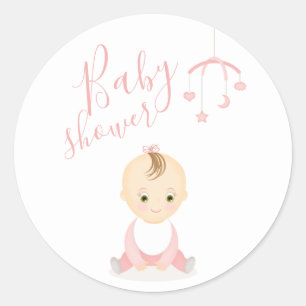 Sticker Rond Bébé mignonne fille et son Baby shower mobile
