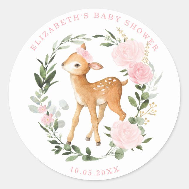 Sticker Rond Bébé mou Rose verdure Bois Cerf Pain Bébé (Devant)