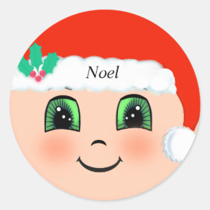 Sticker Rond Bébé Noël mignon avec visage heureux