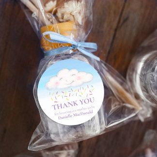 Sticker Rond Bébé nuage éclaboussure aquarelle merci bleu