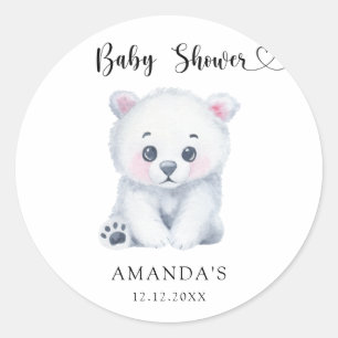 Sticker Rond Bébé ours polaire - Baby Shower