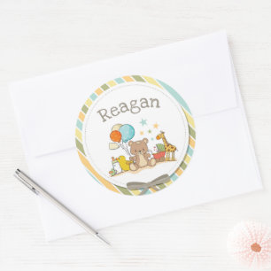 Sticker Rond Bébé personnalisé Teddy Ours Giraffe caoutchouc Du