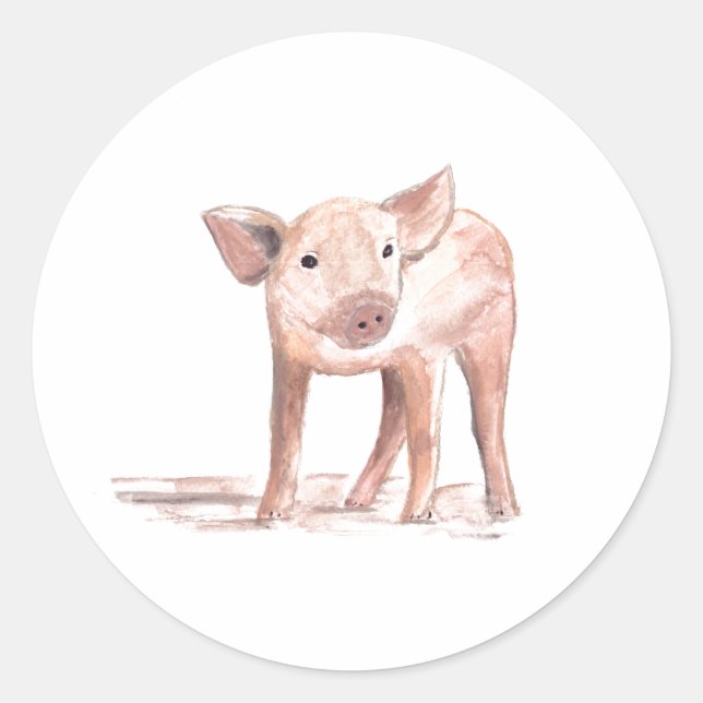Sticker Rond Bébé porcelet cochon art Animal Aquarelle ferme (Devant)