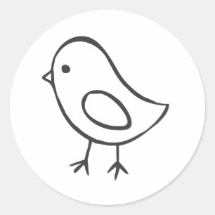 Sticker Rond Bébé poulet en croquis noir et blanc