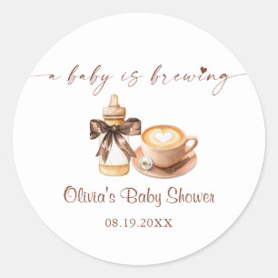 Sticker Rond Bébé prépare du café Baby Shower