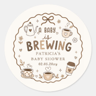 Sticker Rond Bébé prépare du café Fête de bébé de genre neutre