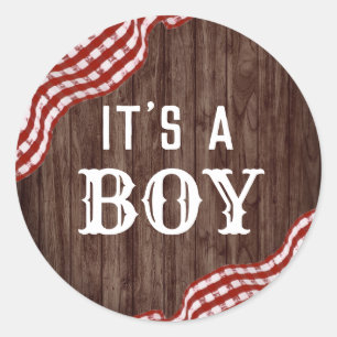 Sticker Rond Bébé-Q Jardin BBQ Genre Reveal C'est un garçon
