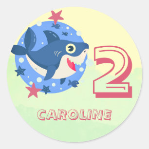 Sticker Rond Bébé requin enfants à tout âge anniversaire poisso