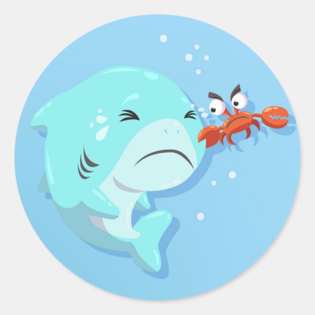 Sticker Rond Bébé Requin Et Crabe (Devant)