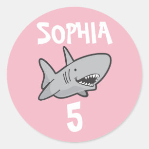 Sticker Rond Bébé requin rose anniversaire