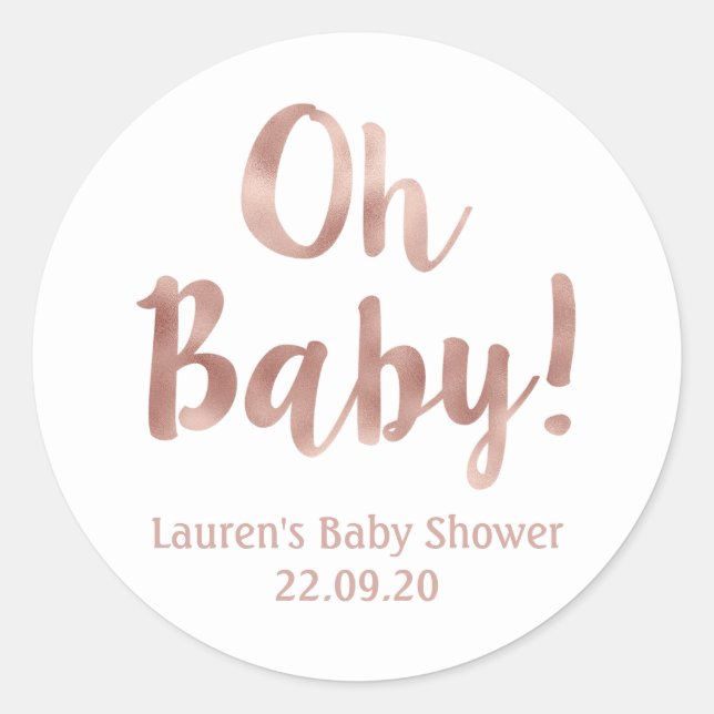 Sticker Rond Bébé rose baby shower d'or (Devant)