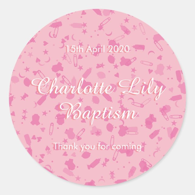 Sticker Rond Bébé rose Confetti Baptême Christening Favoriser (Devant)