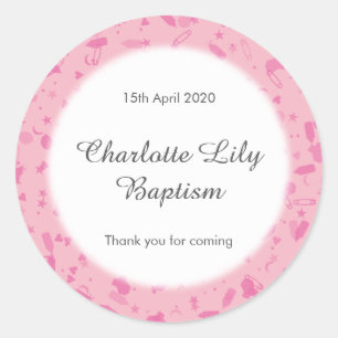 Sticker Rond Bébé rose Confetti Baptême Christening Favoriser