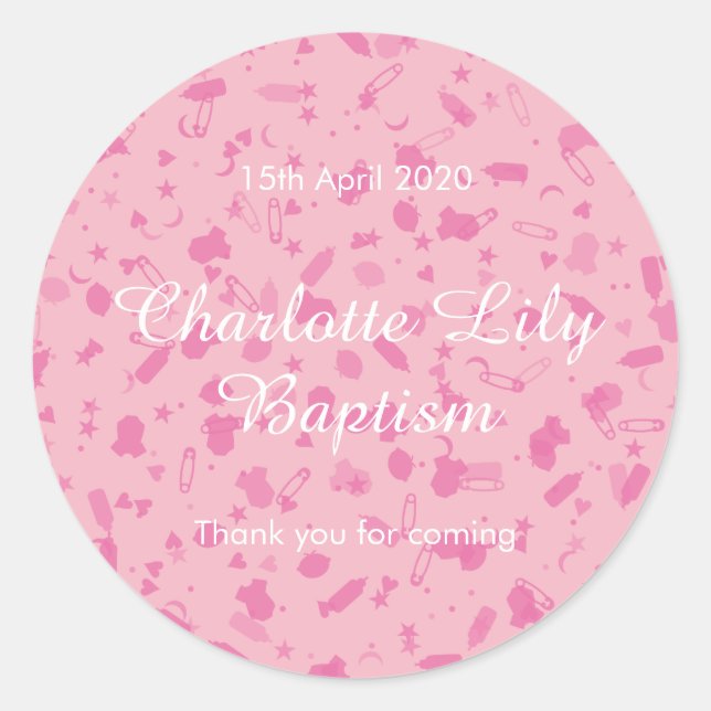 Sticker Rond Bébé rose Confetti Baptême Christening Favoriser (Devant)