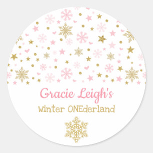 Sticker Rond Bébé rose d'ONEderland de flocon de neige d'hive
