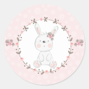 Sticker Rond Bébé rose doux lapin floral