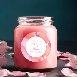 Sticker Rond Bébé rose en fleurs dans le Baby shower en fleurs