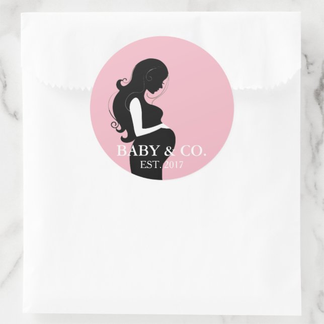 Sticker Rond BÉBÉ Rose Fille Baby shower Fête d'arrosage (Sac)