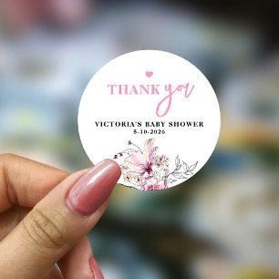 Sticker Rond Bébé rose floral dans le Baby shower en fleur