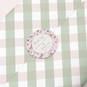 Sticker Rond Bébé rose mignon et En vichy Merci Motif