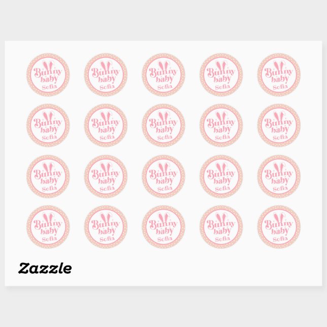 Sticker Rond Bébé rose mignon fille " Pâques personnalisées (Feuille)