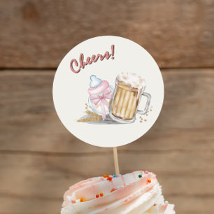Sticker Rond Bébé rose mignonne Bouteille de lait Bière Partie 