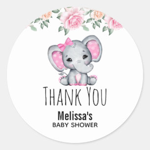 Sticker Rond Bébé rose mignonne Eléphant Baby shower Merci