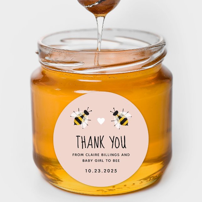 Sticker Rond Bébé rose pâle à Bee Merci Douche Favoriser (Créateur téléchargé)