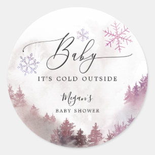 Sticker Rond Bébé rustique Il fait froid dehors Baby shower ros