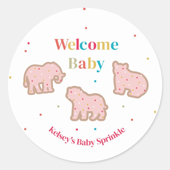 Sticker Rond Bébé Saupoudrer Animal Cookies Fille Baby shower (Devant)