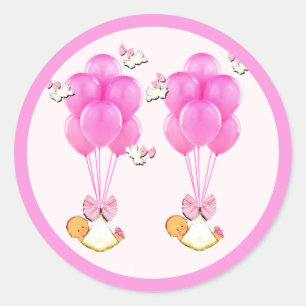 Sticker Rond Bébé Shower Filles Jumelles
