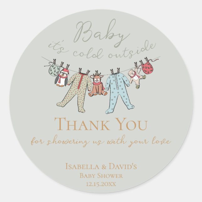 Sticker Rond Bébé son Baby shower froid à l'extérieur de l'hive (Devant)