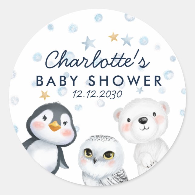 Sticker Rond Bébé son froid à l'extérieur du Baby shower des an (Devant)