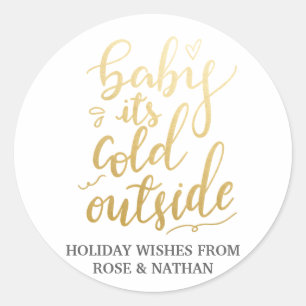Sticker Rond Bébé Son Froid À L'Extérieur Faux Gold Foil