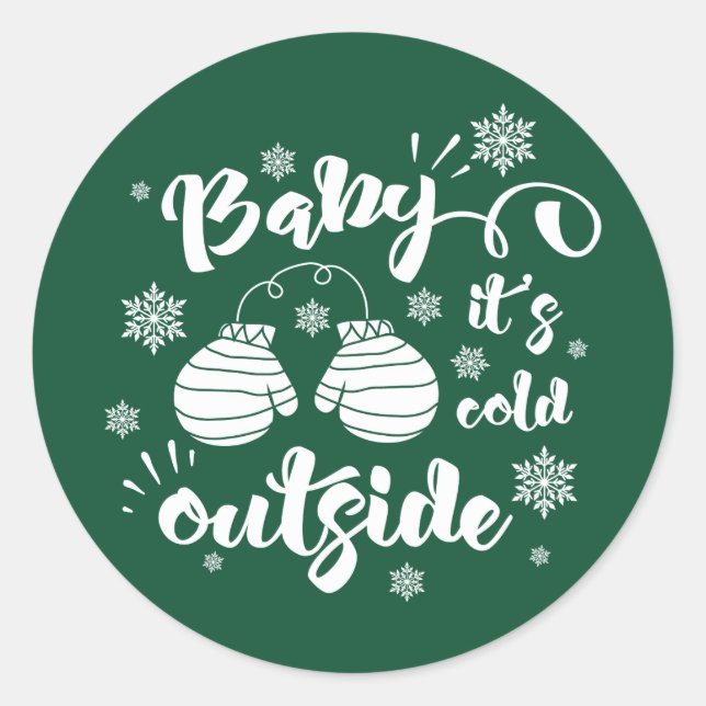 Sticker Rond Bébé son froid dehors mignonette mittens hiver (Devant)