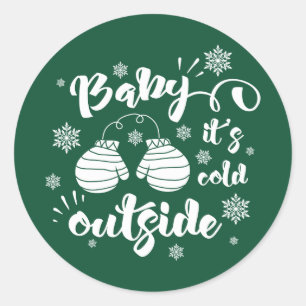 Sticker Rond Bébé son froid dehors mignonette mittens hiver