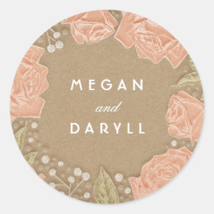 Sticker Rond Bébé souffle et Rose bouquet Mariage
