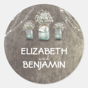Sticker Rond Bébé souffle Floral Mason Jar Mariage rustique
