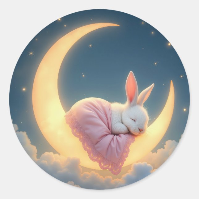 Sticker Rond Bébé sur une lune de croissant (Devant)