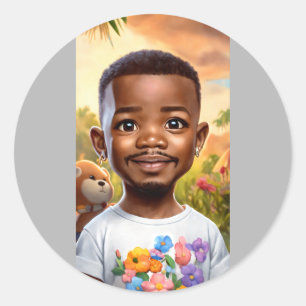 Sticker Rond Bébé ultra-réaliste Jamie Foxx dessin animé avec d