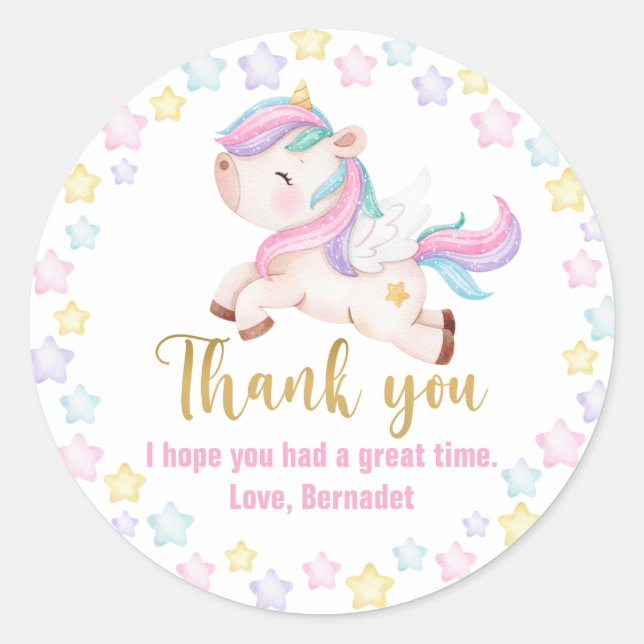 Sticker Rond Bébé Unicorn Merci (Devant)