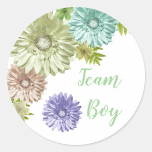 Sticker Rond Bébé Vert En Fleur Brunch Équipe De Douche Garçon