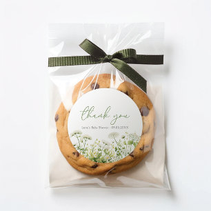 Sticker Rond Bébé Vert En Fleur Fleur sauvage Douche Favoriser