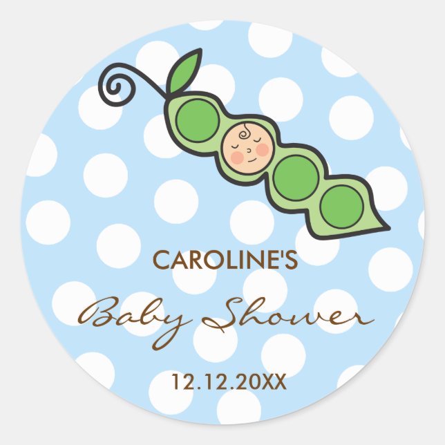 Sticker Rond Bébé Whimsical Pois Garçon Dans Un Baby shower Pod (Devant)
