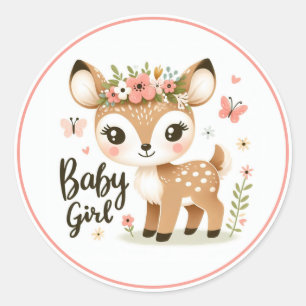 Sticker Rond Bébée mignonne Fête avec papillons et fleurs